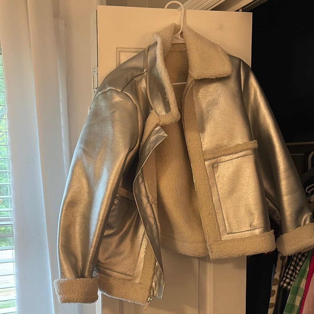 Silver Shearling Jacket - Picture 1 of 2
